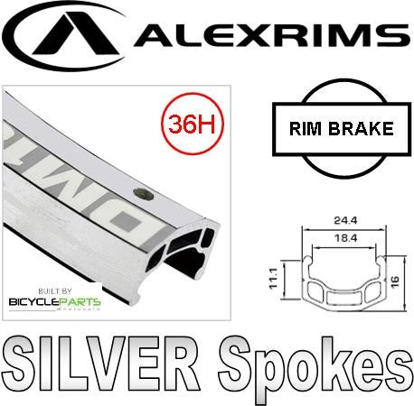 WHEEL  24"  Alex D/W DM-18 Alloy Rim, Screw On Alloy Nutted Multi Speed Hub, Mach 1 Spokes, REAR.  ALL SILVER