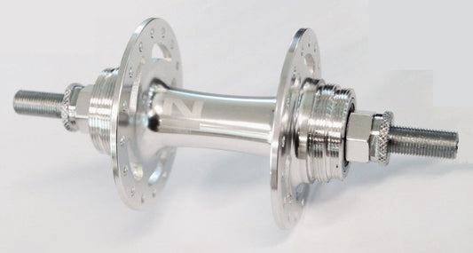 Hub, TRACK FIXED/FIXED 3/8 Nutted (120mm OLD) 32H Sealed Bearing High Flange Novatec Silver Hub , Lock ring and Track Nuts .