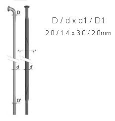 SPOKES - MACH 1 BLADED Stainless Steel Spokes, 290mm, 14 Gauge (2mm J Bend & Thread, 1.4 x 3mm Profile), J Hook, BLACK (Sold Individually)
