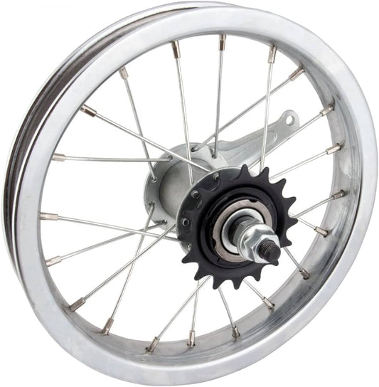 WHEEL  12" Rear Wheel, Silver, S/W Alloy Rim  Coaster Hub Silver (Inc. 18t Cog & Brake arm band)