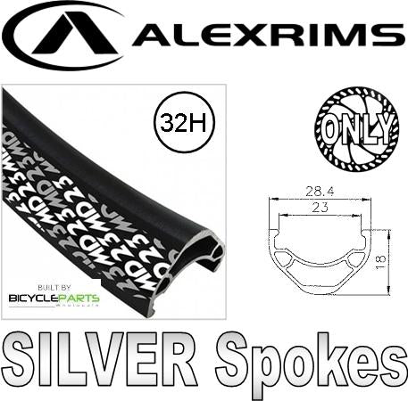 WHEEL  650b Alex MD-23 D/w Eyeleted Rim , 6 Bolt Disc Q/r Black 8/10 Speed cassette Hub , Mach 1 SILVER Spokes .