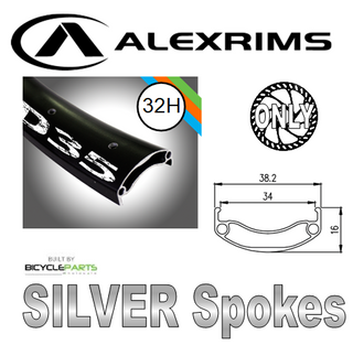 WHEEL - 27.5/650B Alex MD35 32H P/j Black Rim,  FRONT 15mm T/A (110mm OLD) Centerlock Disc Sealed Novatec BOOST Black Hub, SILVER Spokes