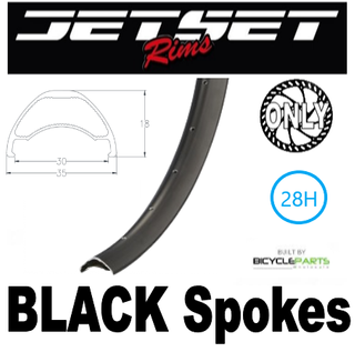 WHEEL - 29er Jetset AM-30 28H S/j Black Rim,  FRONT DYNAMO 12mm T/A (100mm OLD) Centerlock Disc Sealed Shutter Precision (PL-7) Black Hub, BLACK Spokes