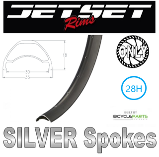 WHEEL - 29er Jetset AM-30 28H S/j Black Rim,  FRONT DYNAMO 12mm T/A (100mm OLD) Centerlock Disc Sealed Shutter Precision (PL-7) Black Hub, SILVER Spokes