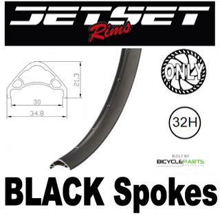 WHEEL - 29er Jetset AE-30 32H S/j Black Rim, F/v, Tubeless Ready, ,  FRONT 15mm T/A (100mm OLD) Centerlock Disc Sealed Novatec Black Hub, BLACK Spokes