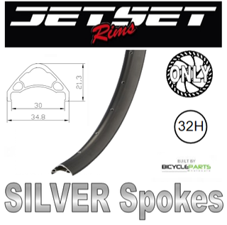 WHEEL - 29er Jetset AE-30 32H S/j Black Rim, F/v, Tubeless Ready, ,  FRONT 15mm T/A (100mm OLD) Centerlock Disc Sealed Novatec Black Hub, SILVER Spokes