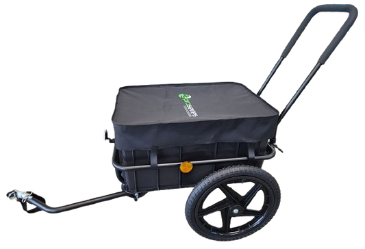 Bicycle Cargo trailer 2 in 1 - can also be used a push/pull trolley, Steel Frame, 16' wheels, Capacity:30kgs as trailer, 50kg as hand wagon, Loading size:68*53*40cm