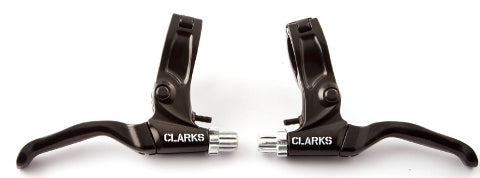 V Brake Levers, pair, Black, use with twist and thumb gear shift., hinged clamp, Value CLARKS product