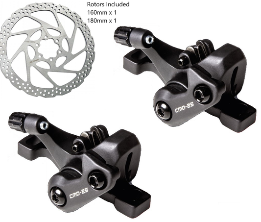 DISC BRAKE set, CNC one piece calipers w/sintered pads FRONT & REAR, IS & PM compat, (1 x 180mm & 1 x 160mm rotor included) - Quality Clarks product