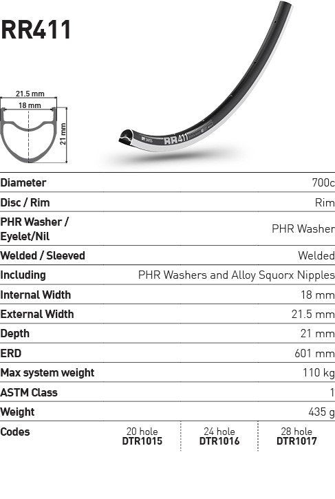 DT RIM RR411 20h black 700c