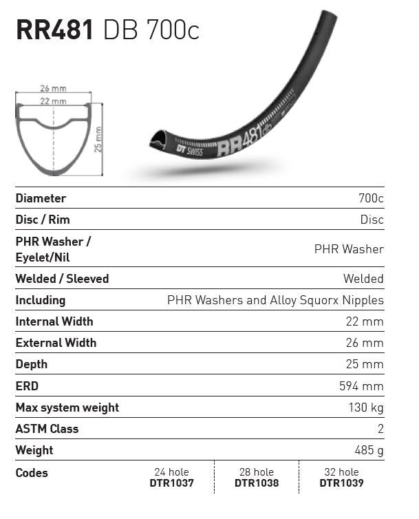 DT RIM RR481 700c DB 24h black (22 wide)