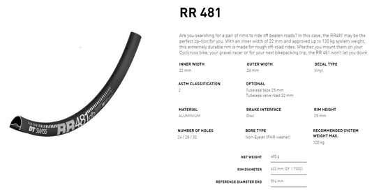 DT RIM RR481 700c DB 32h black (22 wide)
