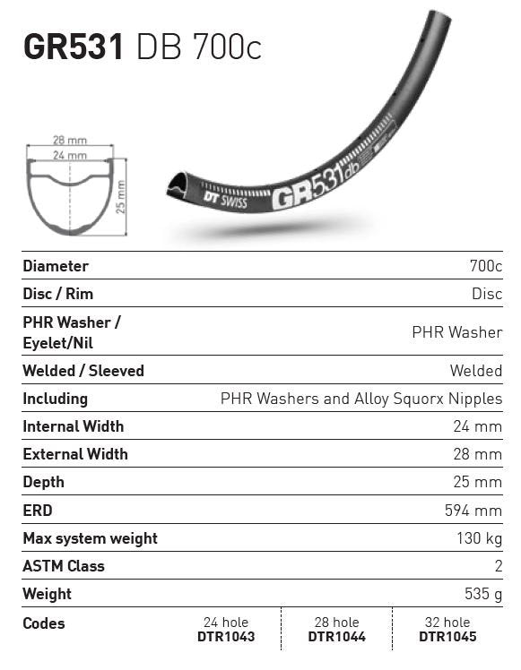 DT RIM GR531 700c DB 24h black (24 wide)