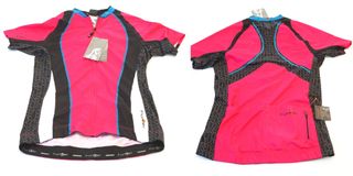 PINK JERSEY with Blue Trim, Funkier Rieti, Short Sleeve, Full Zip, Womens XL
