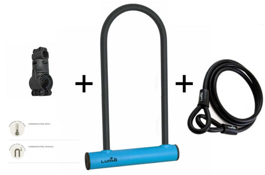 Lock , U lock SET, w/cable loop & mounting Brkt, 180 x 320mm, 12mm  bar thickness, LUMA No1 lock brand in Spain