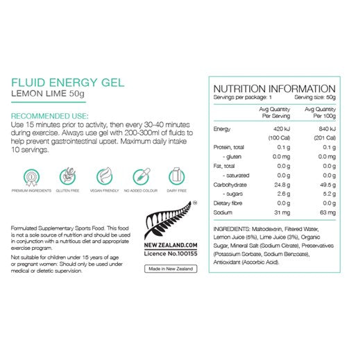 Fluid Energy Gel - Lemon Lime - 50g - Box of 18