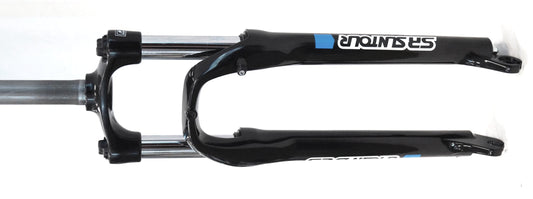 SR Suntour Suspension Fork 26", XCE, travel 100mm, for axle 9mm, coil spring w/preload adjuster, 28mm Stanchions - 1 1/8" steerer, DISC, BLACK