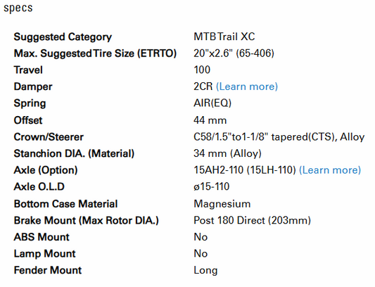 SUSPENSION FORK 20" Raidon 34, BOOST, LO, tapered, 15 x 110mm, 100mm Travel, matt black
