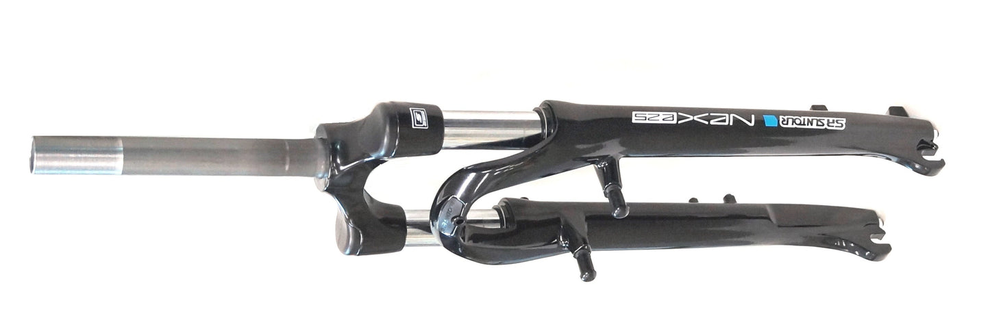 SUSPENSION FORK  700C  travel 75mm, O.L.D.9-100mm, for Disc & V Brake, stem 1-1/8", coil spring w/preload adjuster, BLACK. threaded: 55mm, stem: 210mm