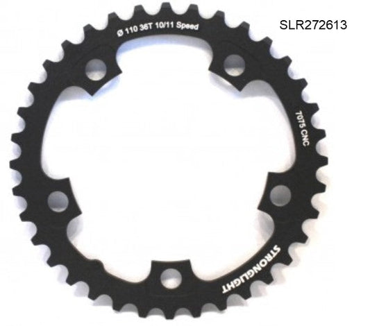 CHAINRING - ROAD "STRONGLIGHT", 39T, 7075 CNC Black - 130mm BCD, 5 Hole for 10/11 Spd SL272613
