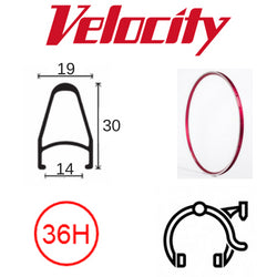 RIM 700c x 14mm - VELOCITY DEEP V - 36H - (622 x 14) - Presta Valve - Rim Brake - D/W - RED (Anodised)