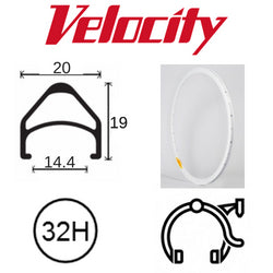 RIM 700c x 14mm - VELOCITY AEROHEAD - 32H - (622 x 14) - Presta Valve - Rim Brake - D/W - WHITE (Powder Coated) - MSW