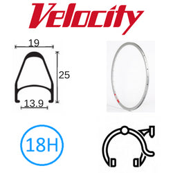 RIM 700c x 14mm - VELOCITY FUSION - 18H - (622 x 14) - Presta Valve - Rim Brake - D/W - BRIGHT SILVER - MSW