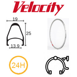 RIM 700c x 14mm - VELOCITY FUSION - 24H - (622 x 14) - Presta Valve - Rim Brake - D/W - BRIGHT SILVER - MSW