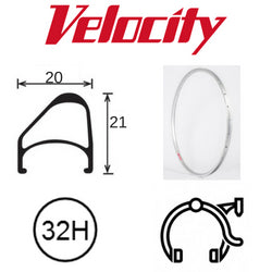 RIM 700c x 14mm - VELOCITY AEROHEAD OC - 32H - (622 x 14) - Presta Valve - Rim Brake - D/W - SILVER (Anodised) - MSW - OCR