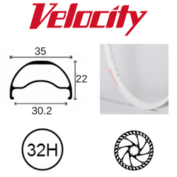 RIM 29er x 30mm - VELOCITY BLUNT 35 - 32H - (662 x 30) - Presta Valve - Disc Brake - D/W - WHITE - Tubeless Ready - (ERD 597)