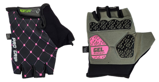 A NEW ITEM - BLACK with PINK dots GLOVES - PRO SERIES, Amara Palm, Lycra Towel GEL Padding, L